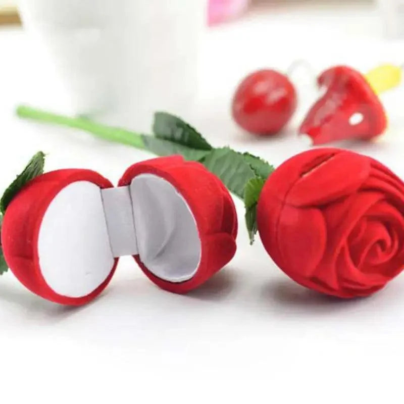Romantic red velvet rose jewelry box with white interior for rings on Tampa Home & Garden Store