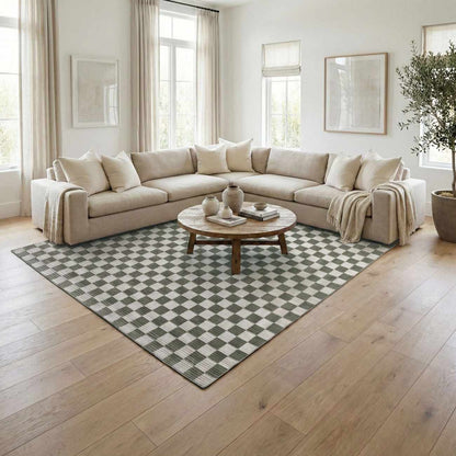 Kaysar olive green checkered washable area rug by Boutique Rugs on Tampa Home & Garden Store