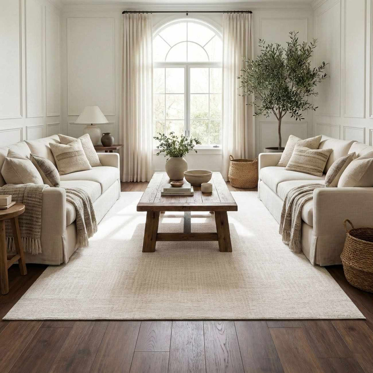 Leanna Cream Washable Area Rug by Boutique Rugs in soft neutral living room on Tampa Home & Garden Store