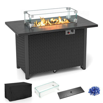 Mesa de fogata a gas propano de 50000 BTU y 2 pulgadas con protector contra el viento y rocas de vidrio - Marrón