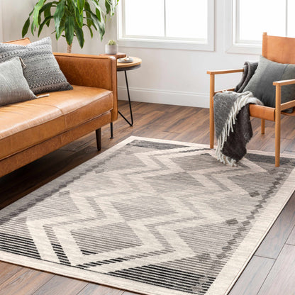 Rory Area Rug by Boutique Rugs in gray and black striped geometric pattern on Tampa Home & Garden Store