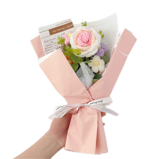 Rose crochet bouquet artificial flowers pink and white with gift wrap by Shaketea on Tampa Home & Garden Store