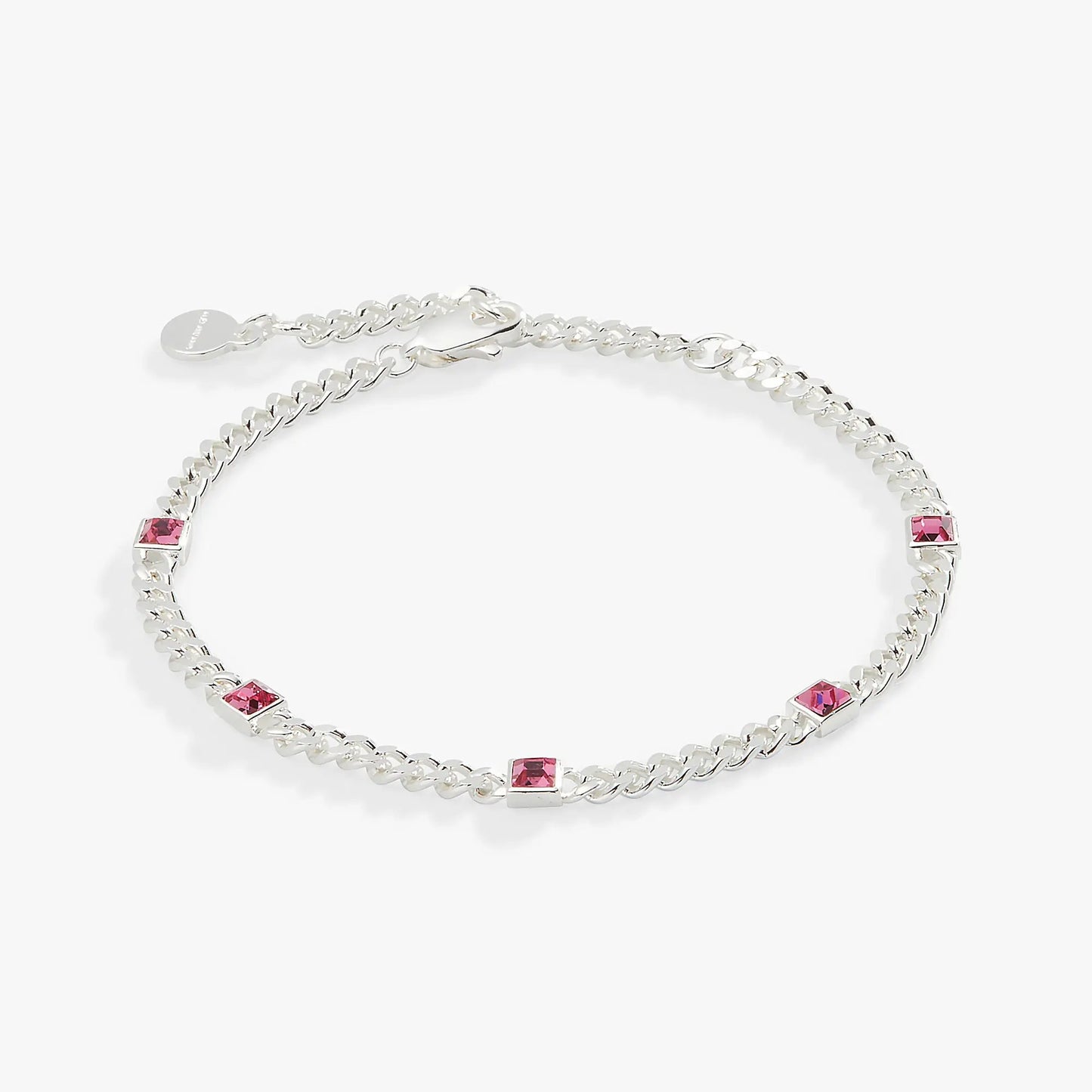 Alex and Ani October Birthstone Rose Curb Chain Bracelet with pink square stones on silver finish on Tampa Home & Garden Store