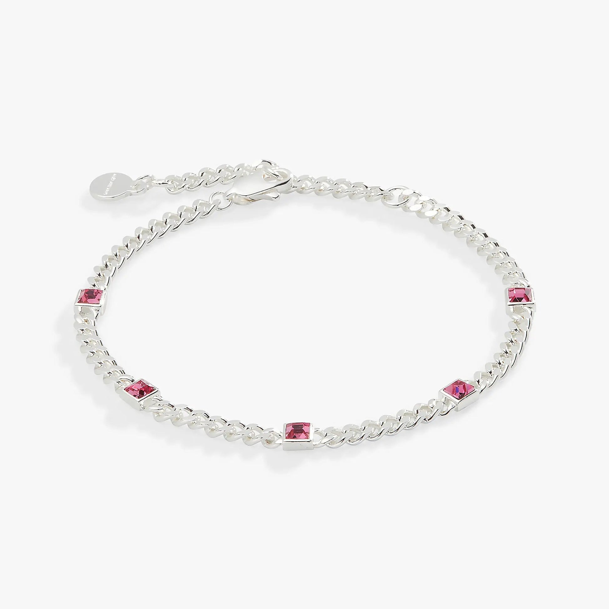 Alex and Ani October Birthstone Rose Curb Chain Bracelet with pink square stones on silver finish on Tampa Home & Garden Store