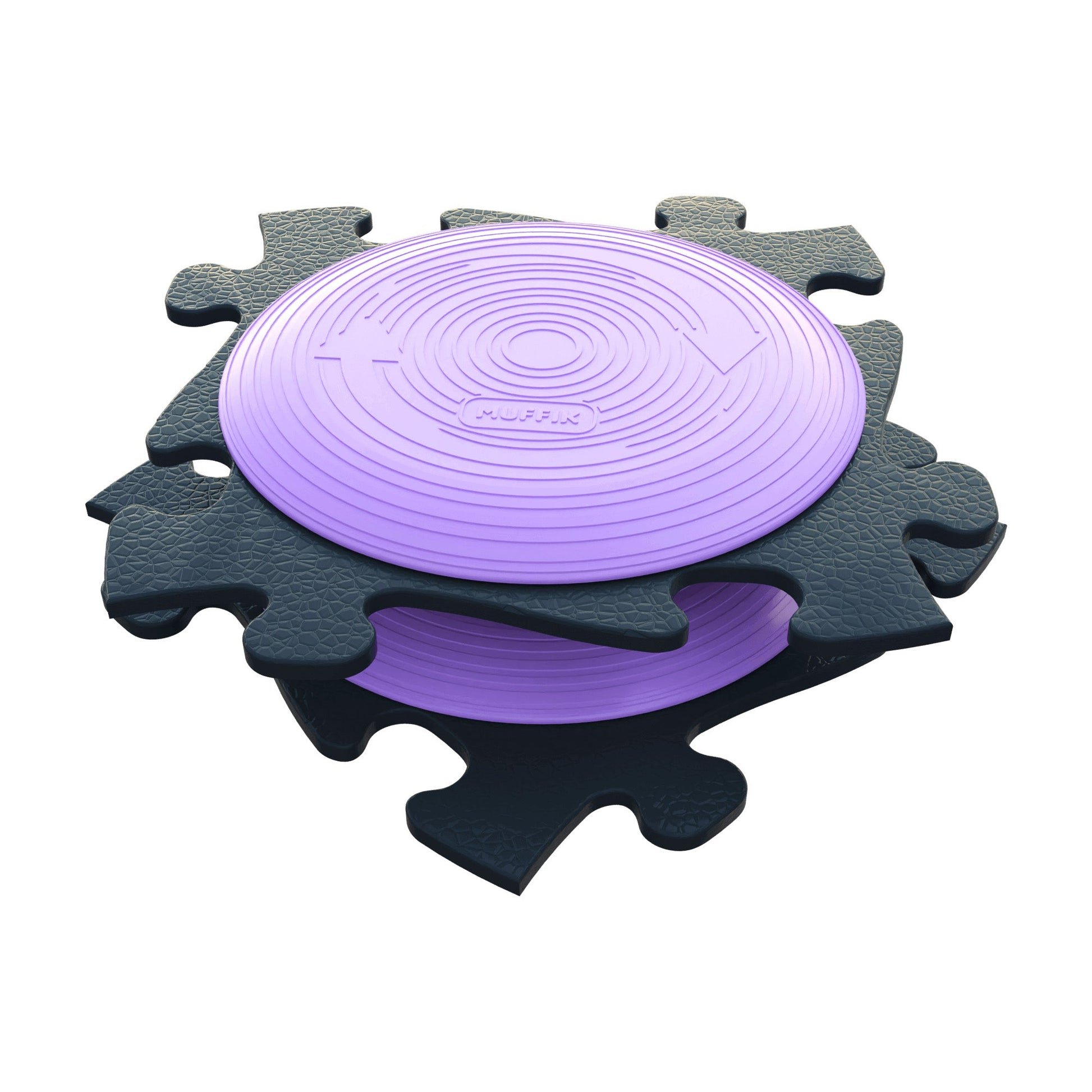 Spin Discs Rotana Set play mats with grey puzzle-edge tiles and a purple disc on Tampa Home & Garden Store