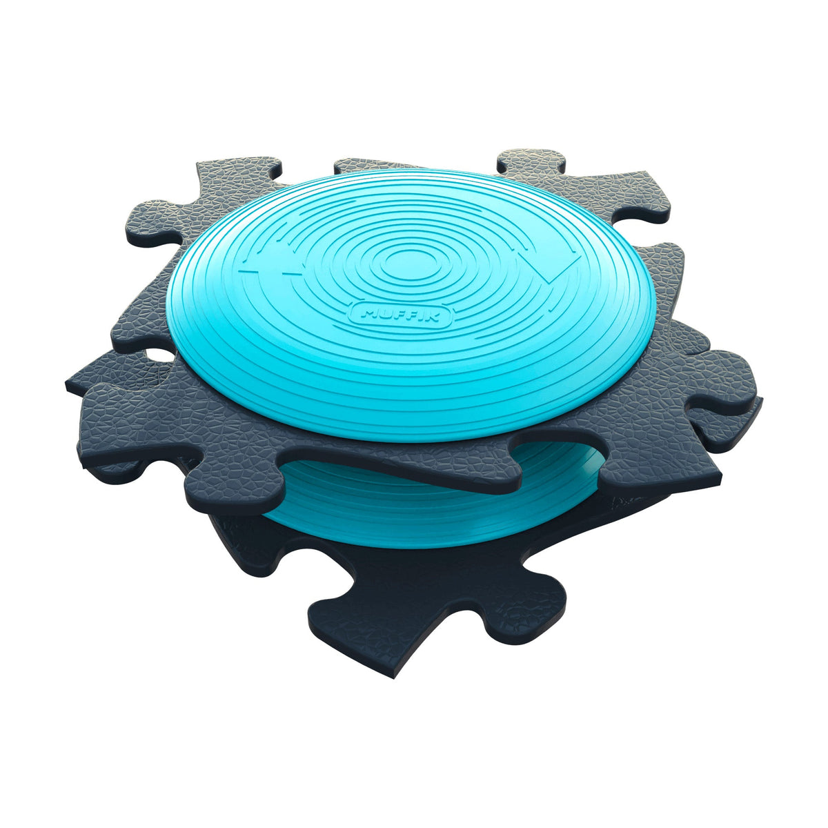 Spin Discs Rotana Set play mats by TINNITOTS with two blue discs on interlocking foam mats on Tampa Home & Garden Store