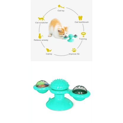 Stevvex interactive cat toy rotatable windmill LED ball teeth cleaning turquoise turntable on Tampa Home & Garden Store