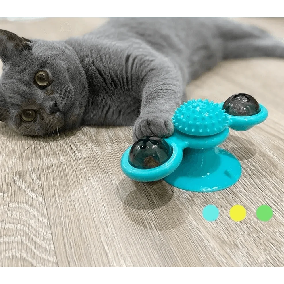 Rotatable massage cat toy by Stevvex with windmill LED balls and textured disk on Tampa Home & Garden Store