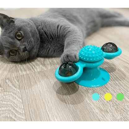 Rotatable massage cat toy by Stevvex with windmill LED balls and textured disk on Tampa Home & Garden Store