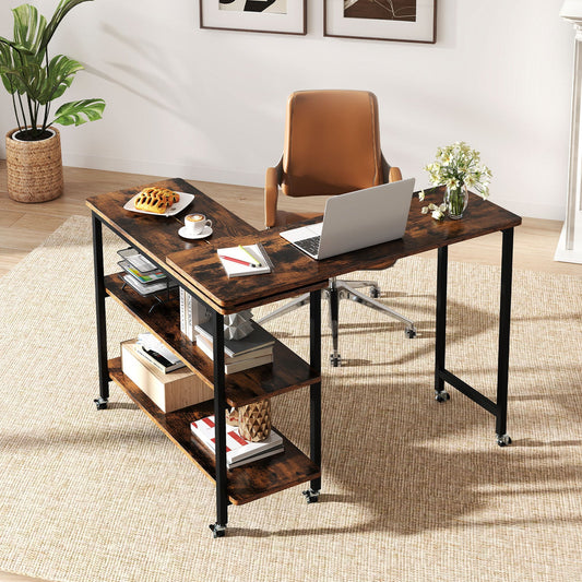 360° Rotating Sofa Side Table with Storage Shelves and Wheels-Rustic Brown - Tampa Home & Garden Store