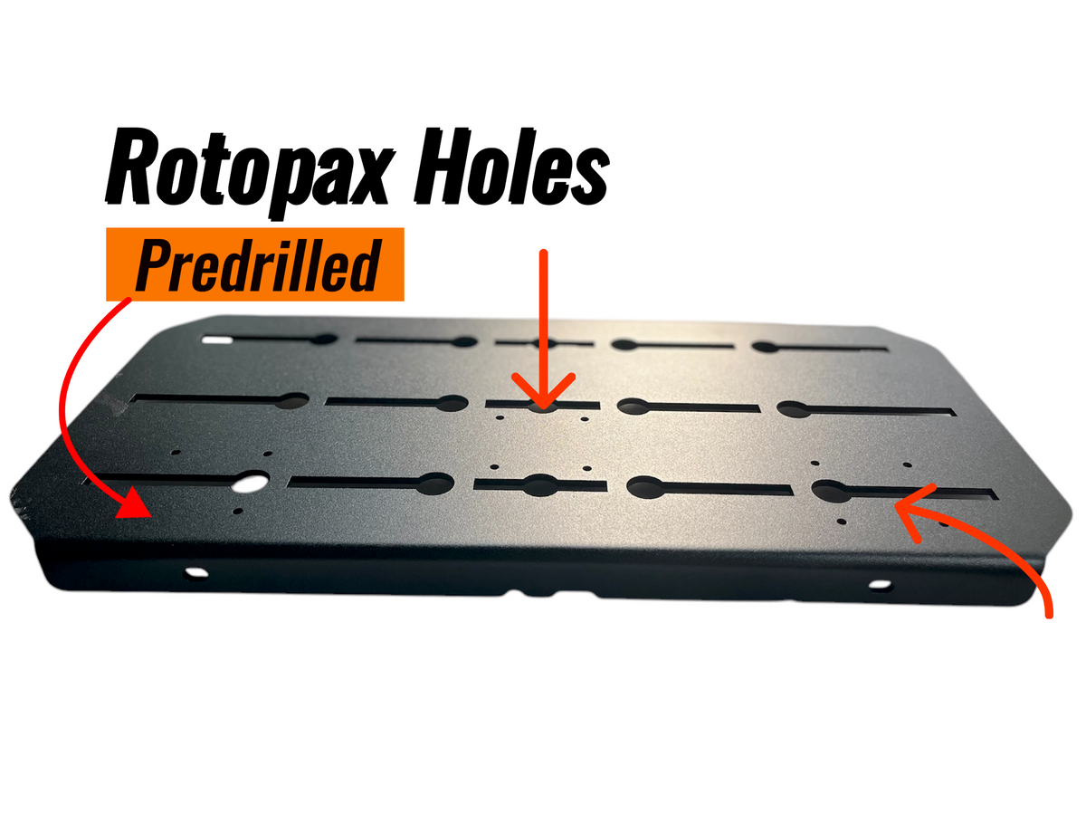 Avatar Modular Massif Molle Panel mount plate with Rotopax holes, black steel on Tampa Home & Garden Store