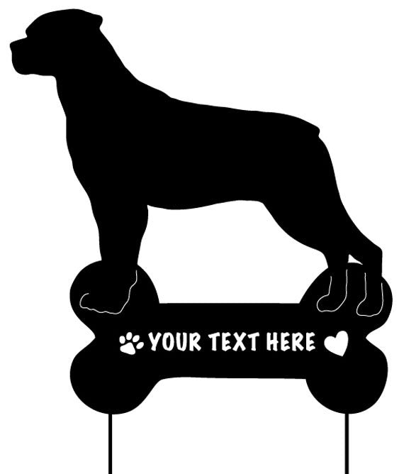 Rottweiler wall art silhouette bone lawn ornament Rustica Ornamentals, customizable text on Tampa Home & Garden Store