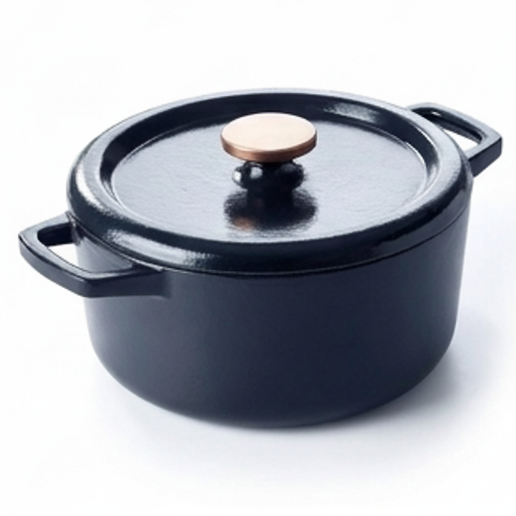 Enameled cast iron round dutch oven, navy, 5-Qt, Alva Cookware with lid and wooden knob on Tampa Home & Garden Store