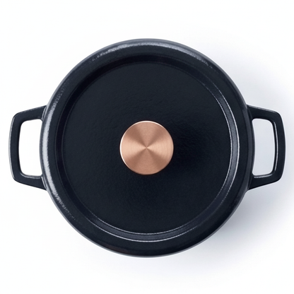 Enameled Cast Iron Round Dutch Oven 5-Qt by Alva Cookware with copper knob, black finish on Tampa Home & Garden Store