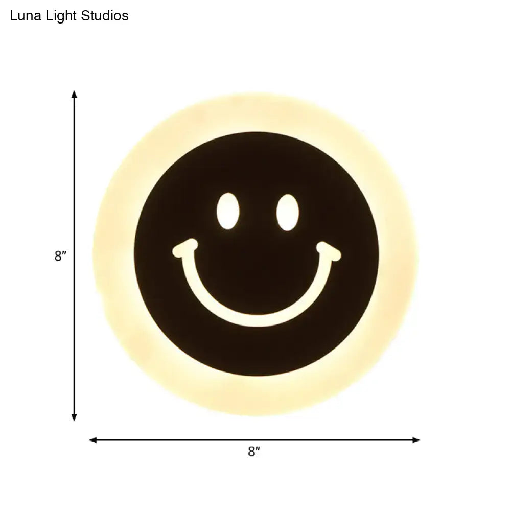 LED Round Wall Sconce 8 inch, black smiley face with warm halo glow by Decorbites on Tampa Home & Garden Store