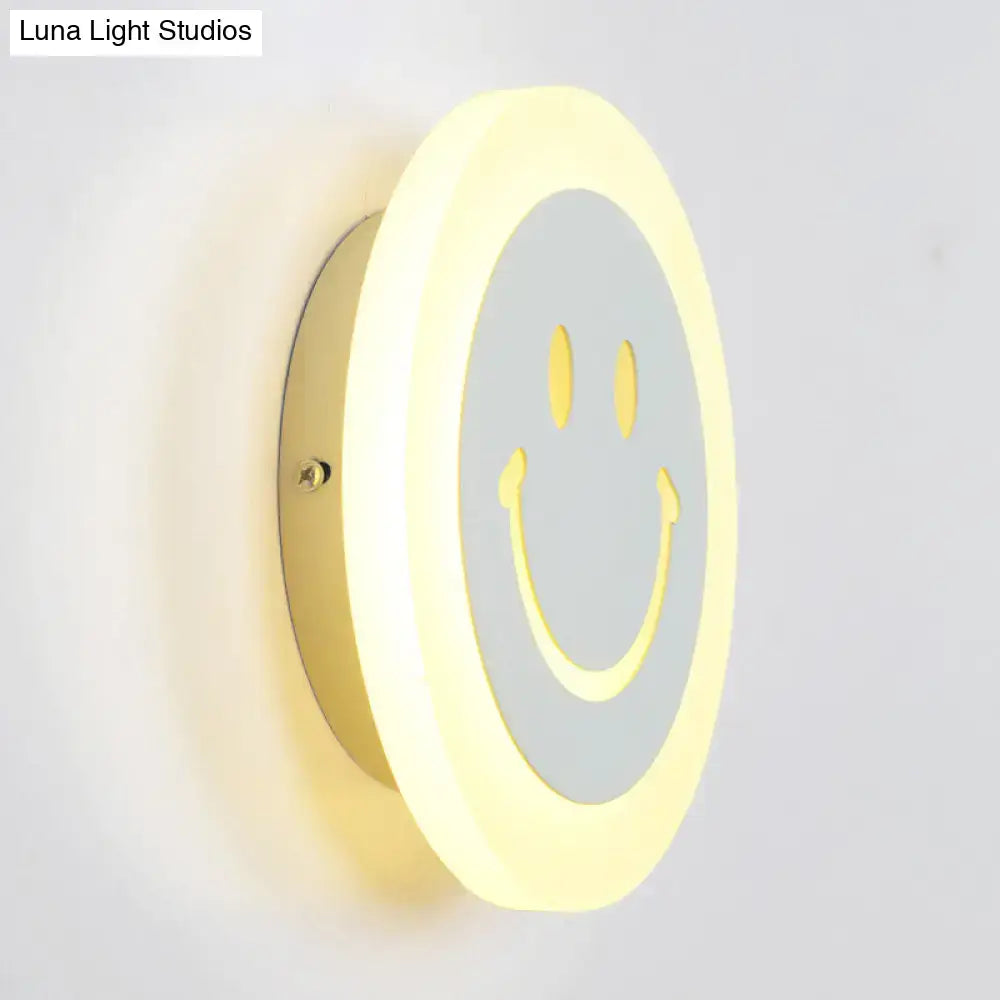 LED Round Wall Sconce Decorbites, smiley face design, warm white glow on Tampa Home & Garden Store