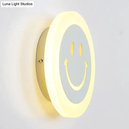 LED Round Wall Sconce Decorbites, smiley face design, warm white glow on Tampa Home & Garden Store