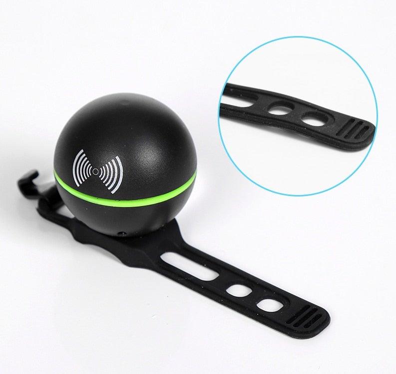 Stevvex round black bicycle bell with lime-green band on a slotted handlebar mount on Tampa Home & Garden Store