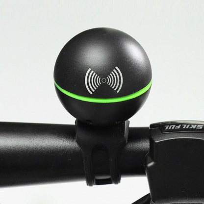 Stevvex round black bicycle bell with green accent mounted on handlebars on Tampa Home & Garden Store