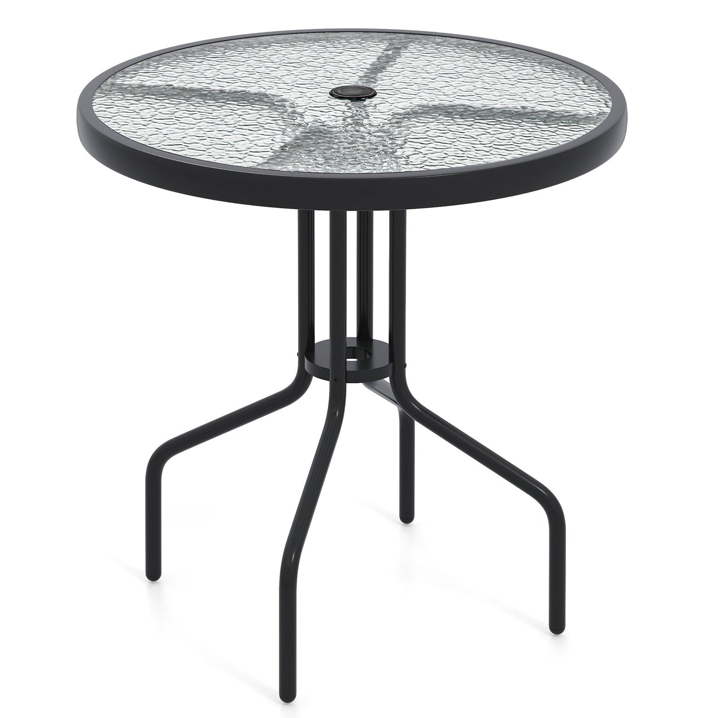 Mesa de comedor redonda para patio de 27.5 pulgadas con tapa de vidrio templado ondulado para jardín