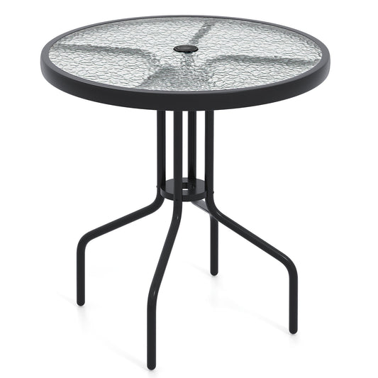 27.5 Inch Round Patio Dining Table with Rippled Tempered Glass Top for Backyard - Tampa Home & Garden Store