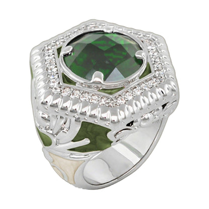 Royal Knight Cocktail Ring emerald stone with diamond halo in silver band by Lauren G Adams on Tampa Home & Garden Store