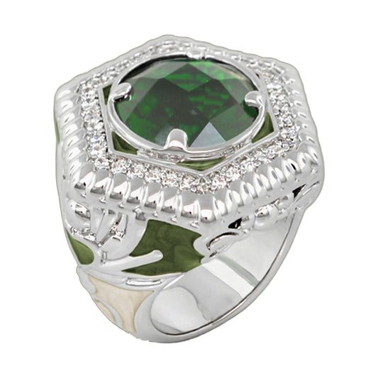 Royal Knight Cocktail Ring emerald stone with diamond halo in silver band by Lauren G Adams on Tampa Home & Garden Store
