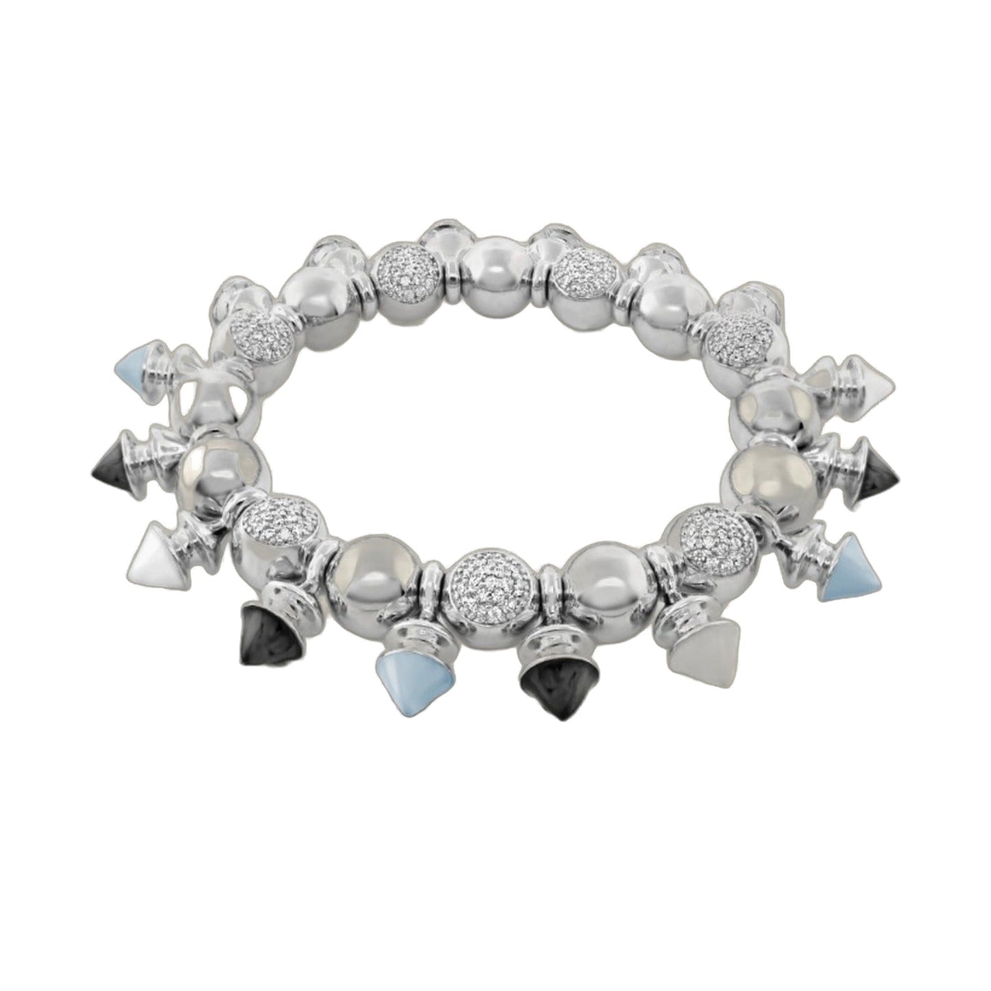 Tribal stretch bracelet with silver beads and pavé crystal accents on Tampa Home & Garden Store