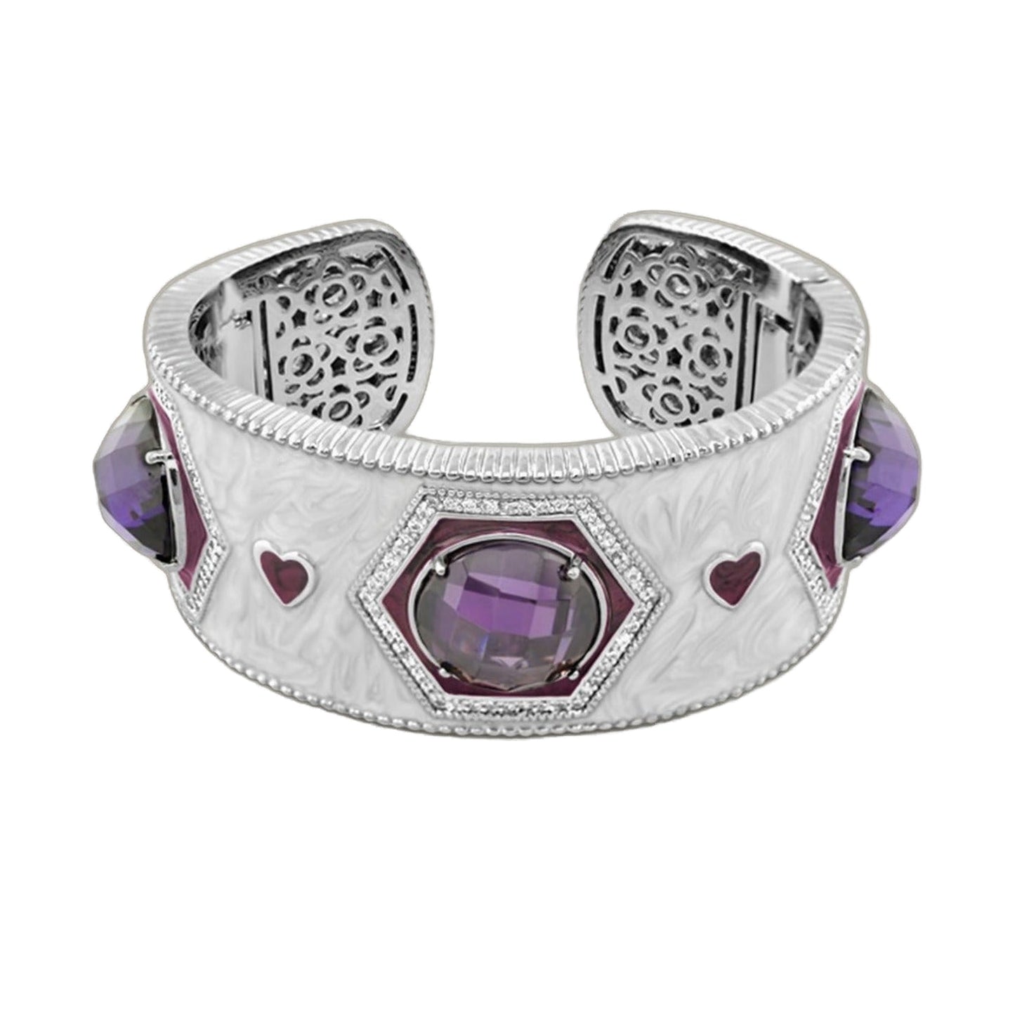 Royal Knight Cuff bracelet by Lauren G Adams with purple stones and ornate silver setting on Tampa Home & Garden Store