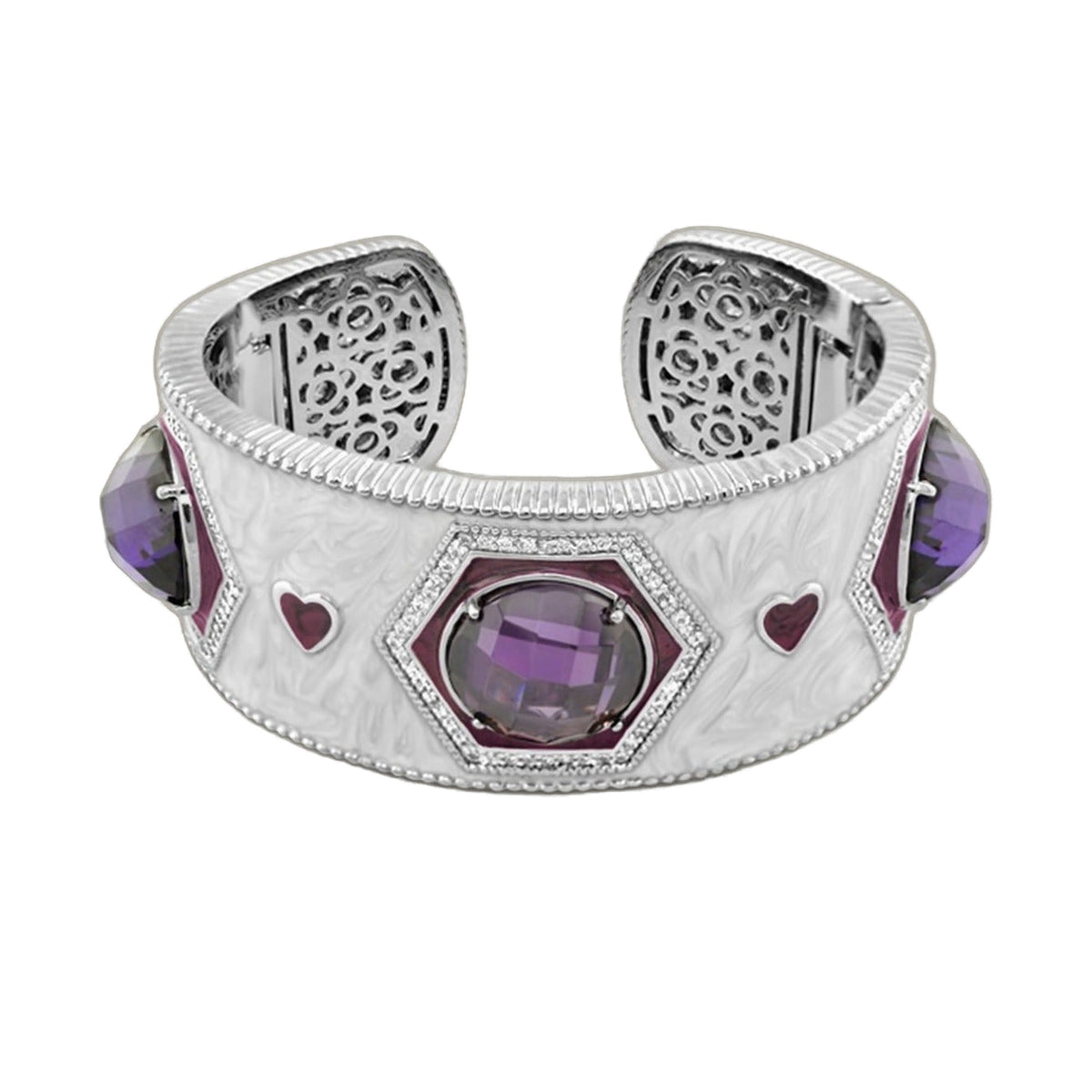 Royal Knight Cuff bracelet by Lauren G Adams with purple stones and ornate silver setting on Tampa Home & Garden Store