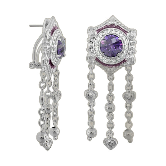 Royal Knight Earring pair of long silver-tone earrings with purple center stone on Tampa Home & Garden Store