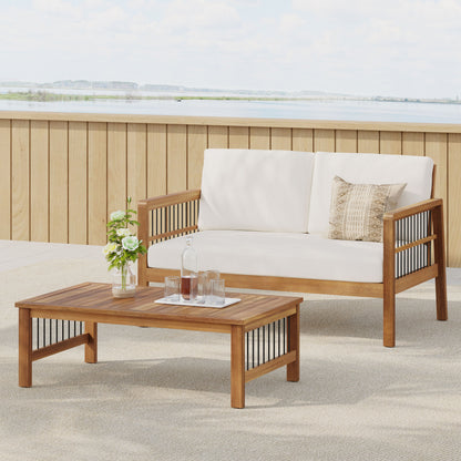 Outdoor Acacia Wood Loveseat and Coffee Table Set