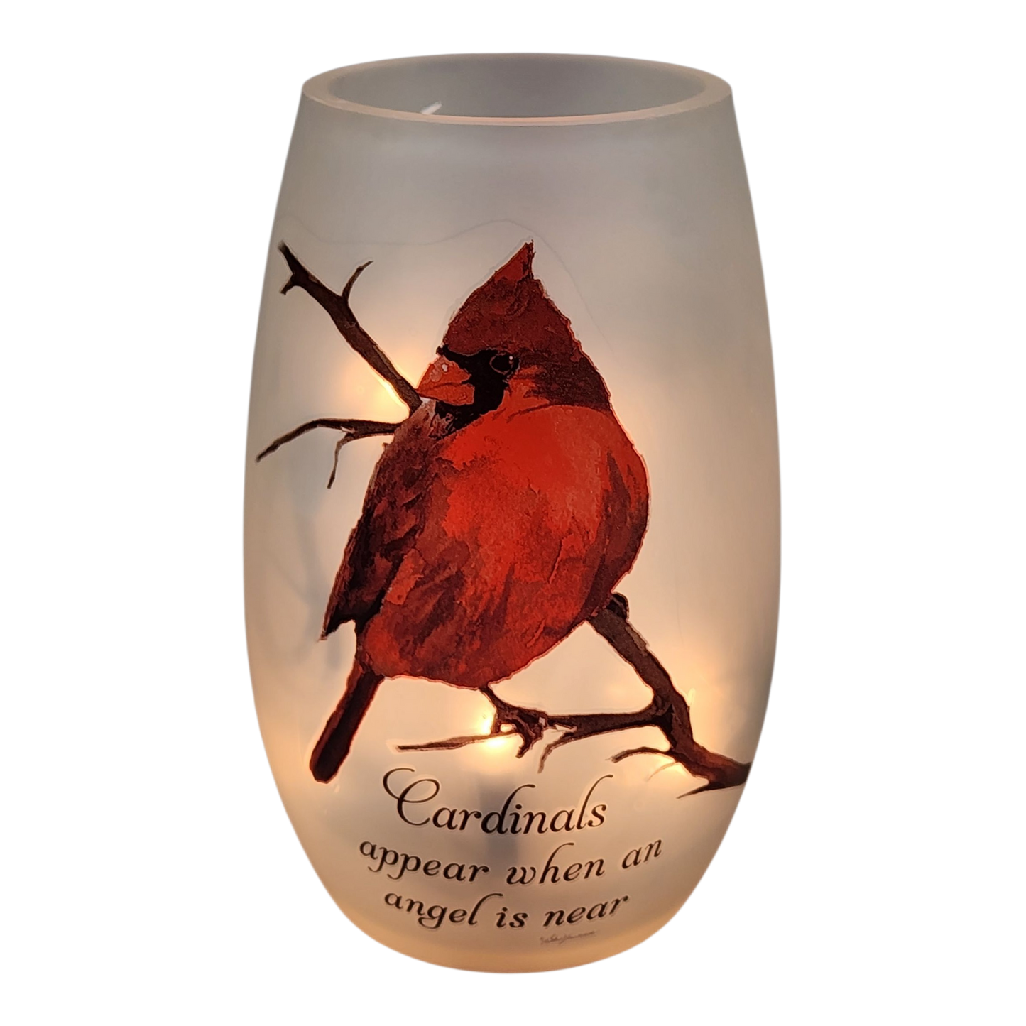 Lighted glass vase Winter Cardinal 5.25in by The Country Christmas Loft on Tampa Home & Garden Store