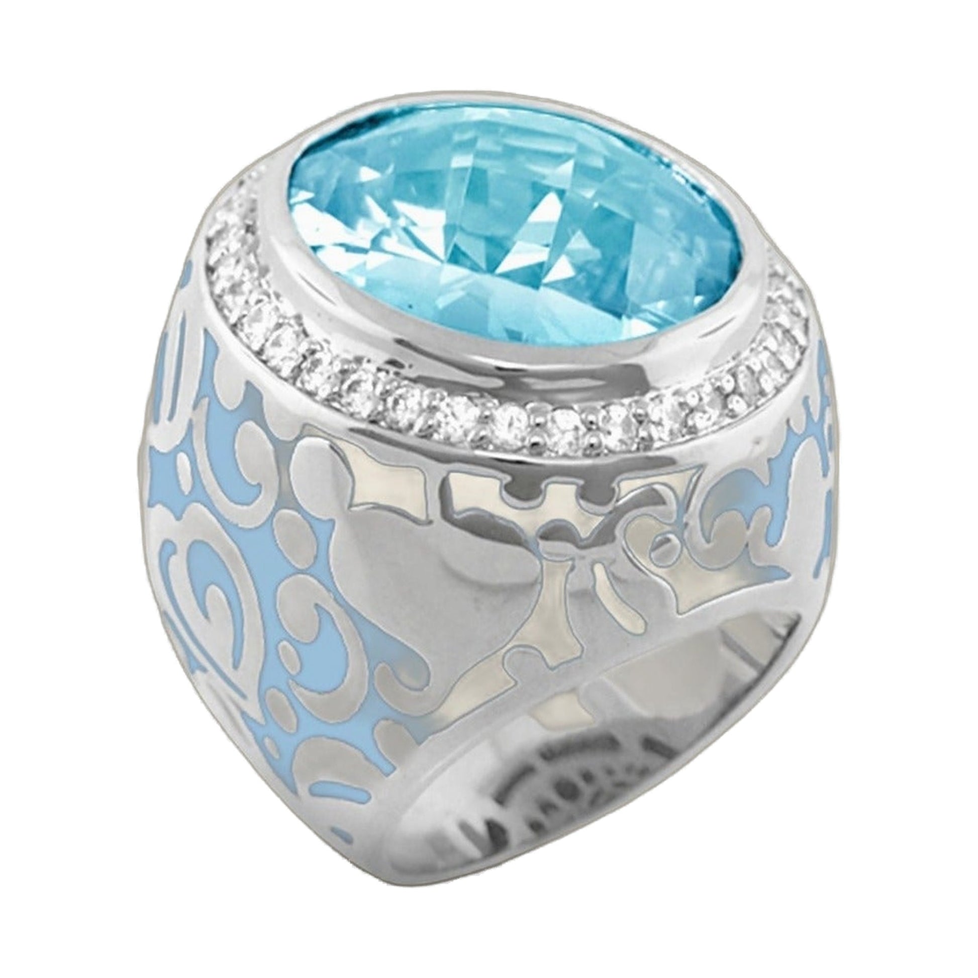 Hidden Hearts Cocktail Ring by Lauren G Adams, oval blue gemstone with pave accents on Tampa Home & Garden Store