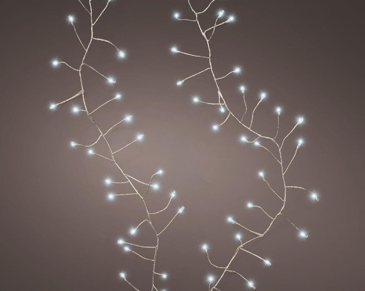Guirnalda de luces compactas - 100 LED - Blanco frío - Cable plateado