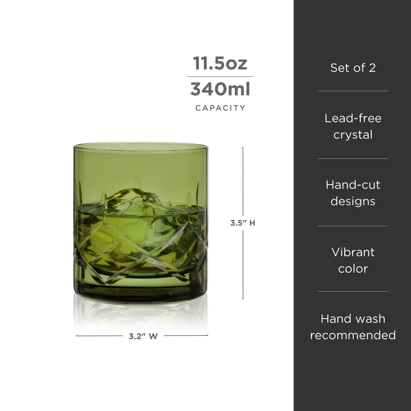 Admiral Green Crystal Rocks Glasses Set of Two