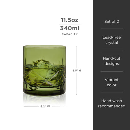 Admiral Green Crystal Rocks Glasses Set of Two