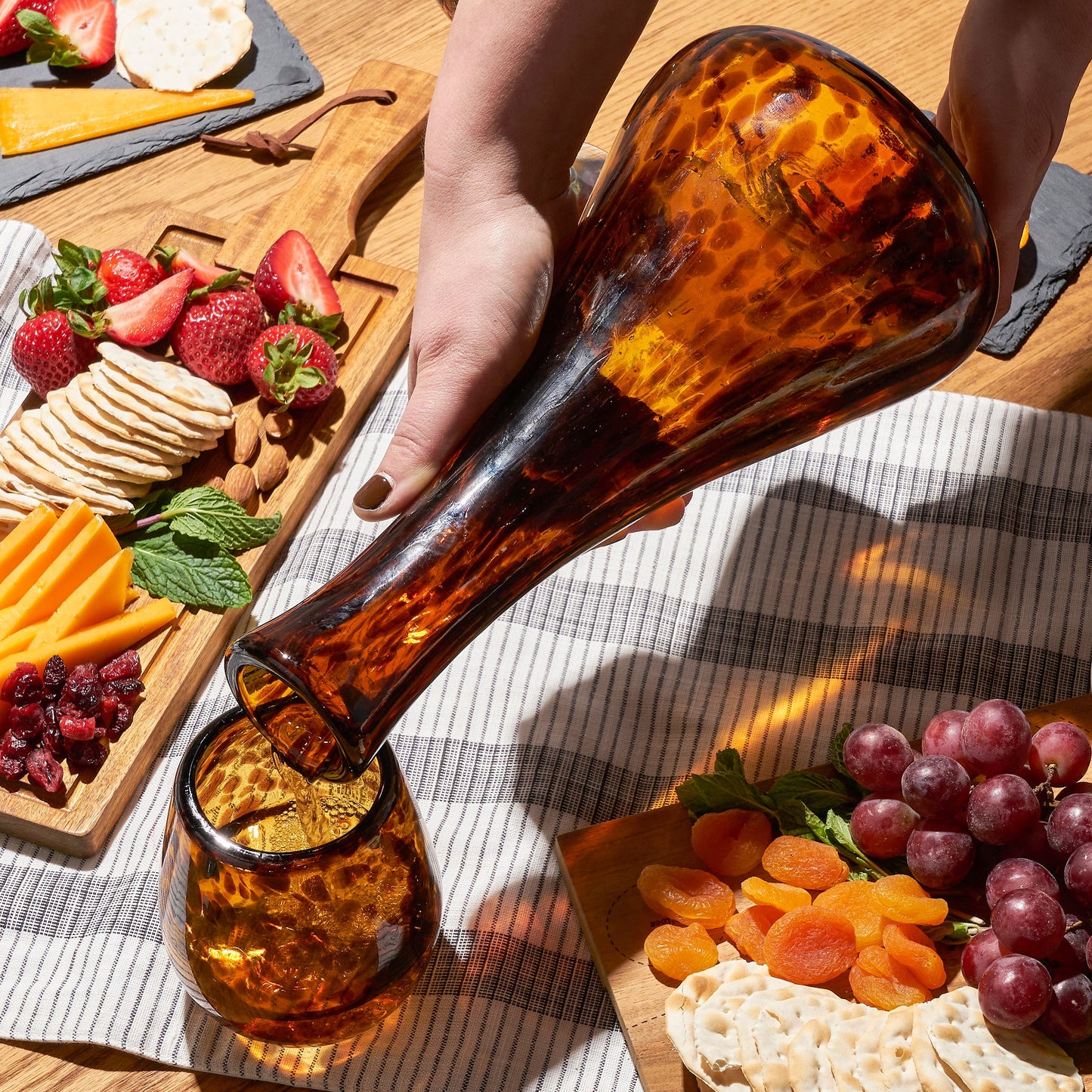 Hand Blown Recycled Glass Amber Wine Decanter