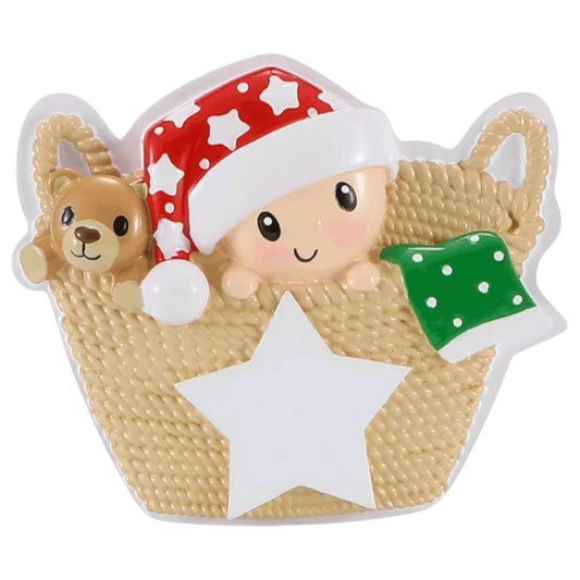 Baby In Basket Red & Green Ornament - Tampa Home & Garden Store