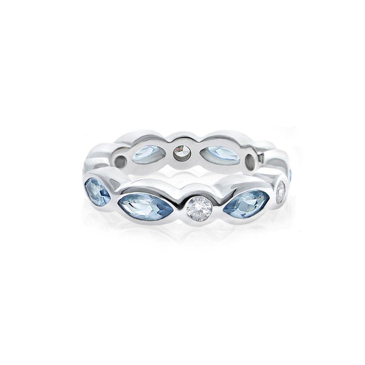 925 Eternity Band — Marquise & Round Bezel sterling silver ring with blue marquise stones on Tampa Home & Garden Store