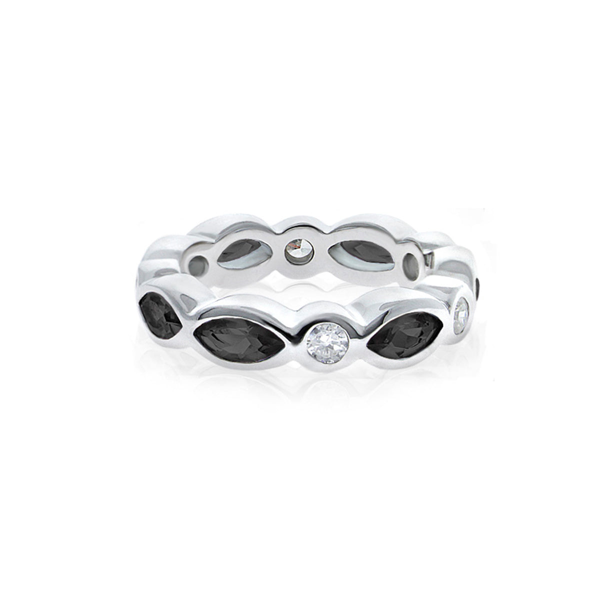 925 silver eternity band ring with marquise black stones and round bezel by Lauren G Adams on Tampa Home & Garden Store