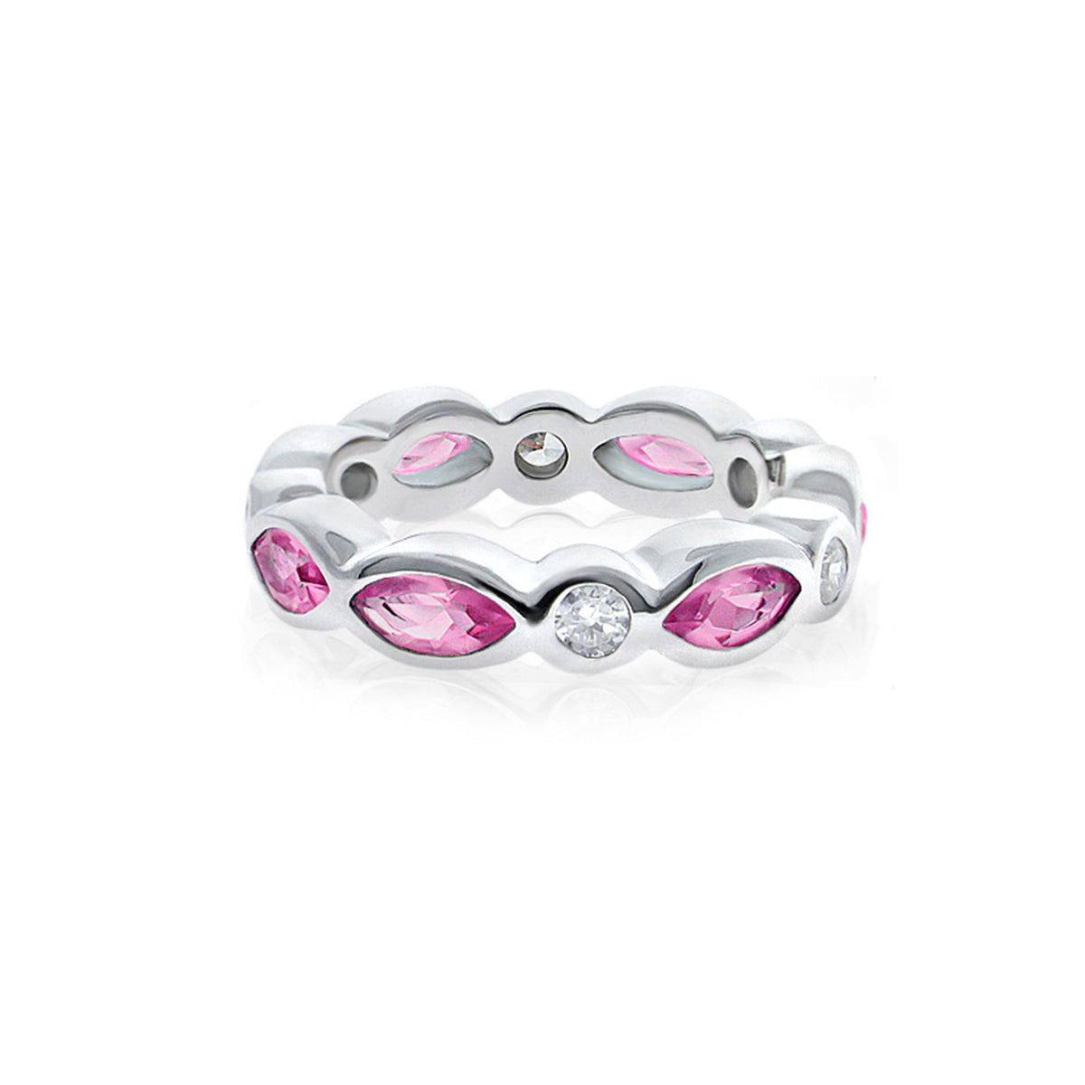 925 Eternity Band — Marquise & Round Bezel with pink stones and a central clear gem on Tampa Home & Garden Store
