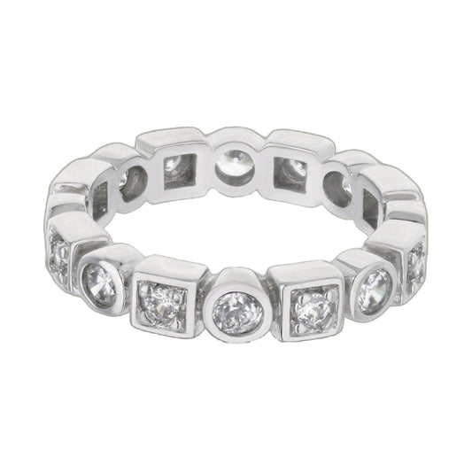 Ring 925 Eternity Band by Lauren G Adams, silver-tone with square bezel-set diamonds on Tampa Home & Garden Store