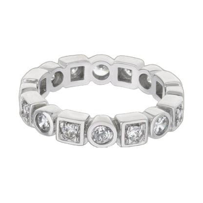 Ring 925 Eternity Band by Lauren G Adams, silver-tone ring with square and round clear stones on Tampa Home & Garden Store