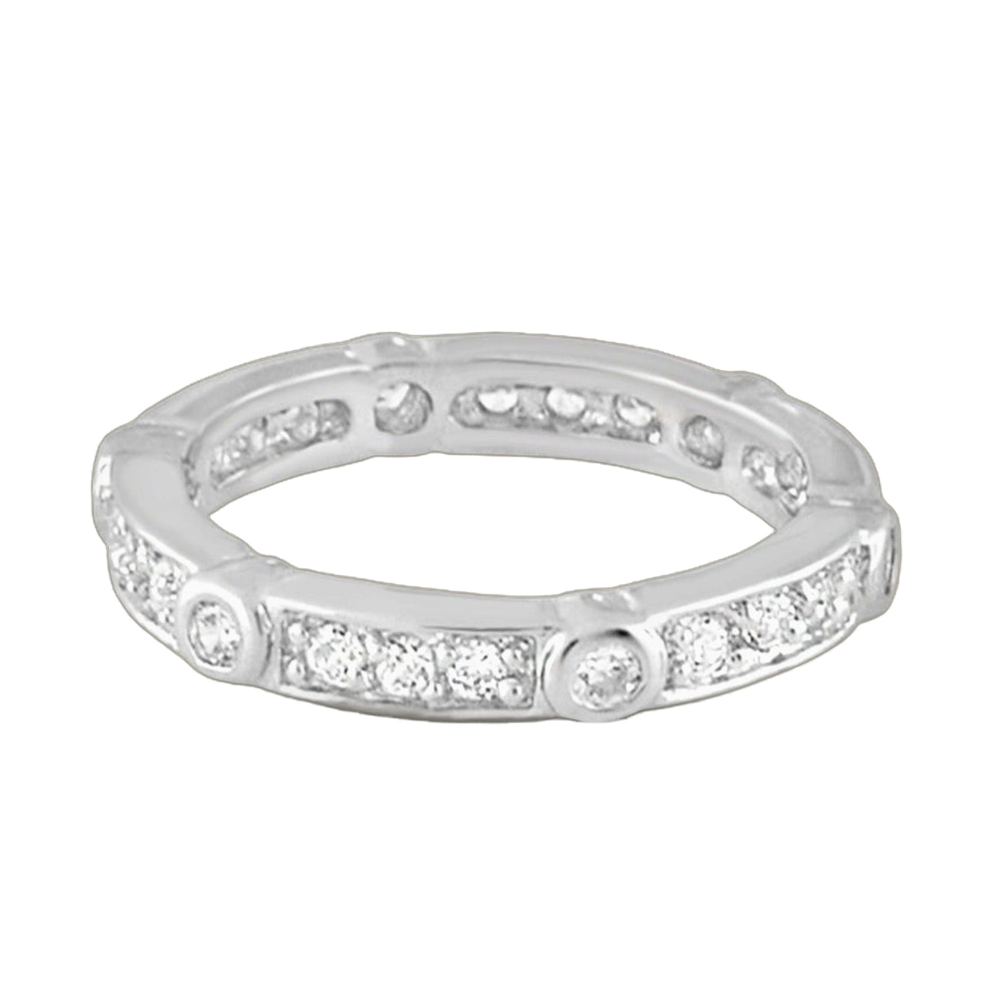 Pave sterling silver eternity ring with pave stones along a curved band on Tampa Home & Garden Store
