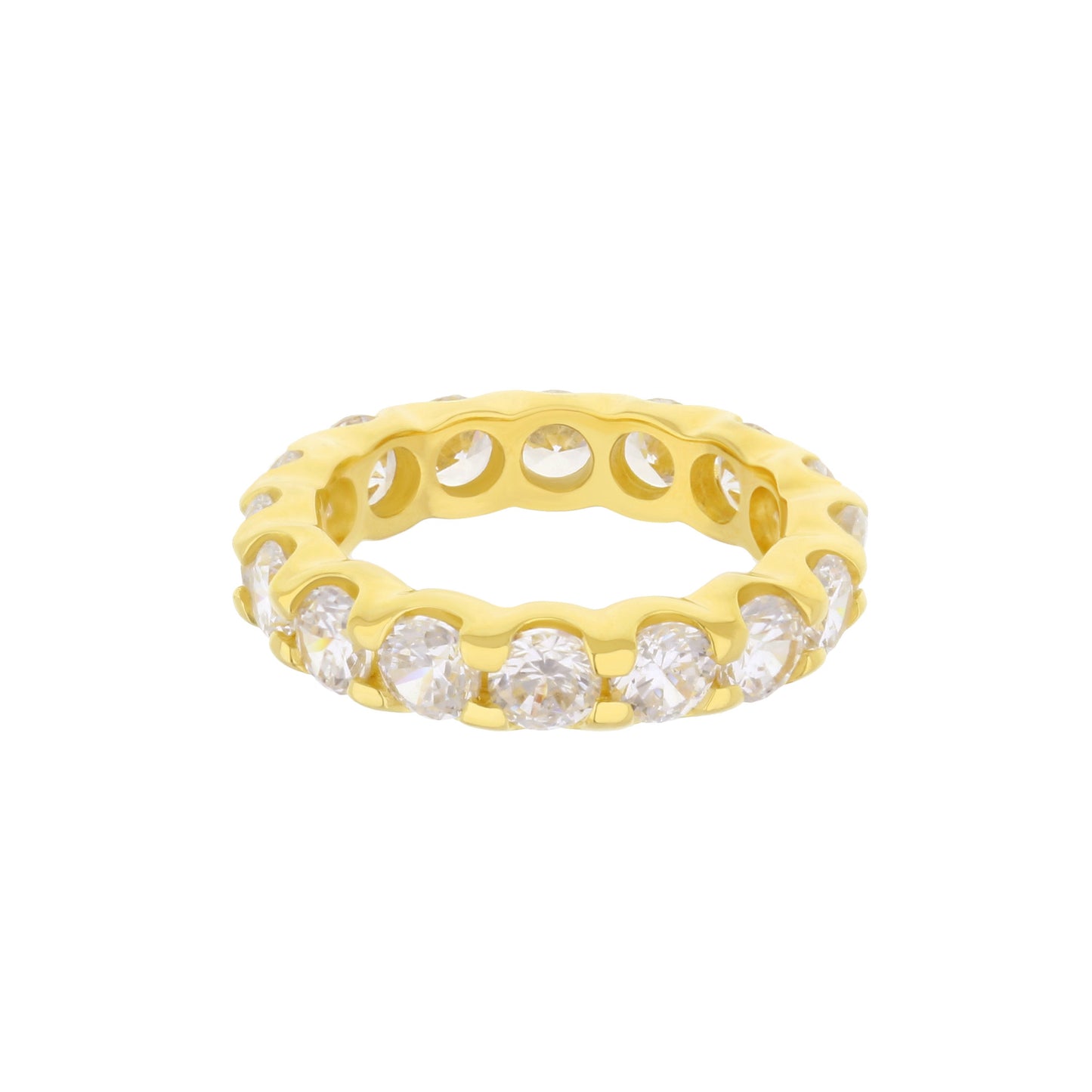 925 Eternity Band Round yellow gold-tone ring with clear round-cut stones around the band on Tampa Home & Garden Store