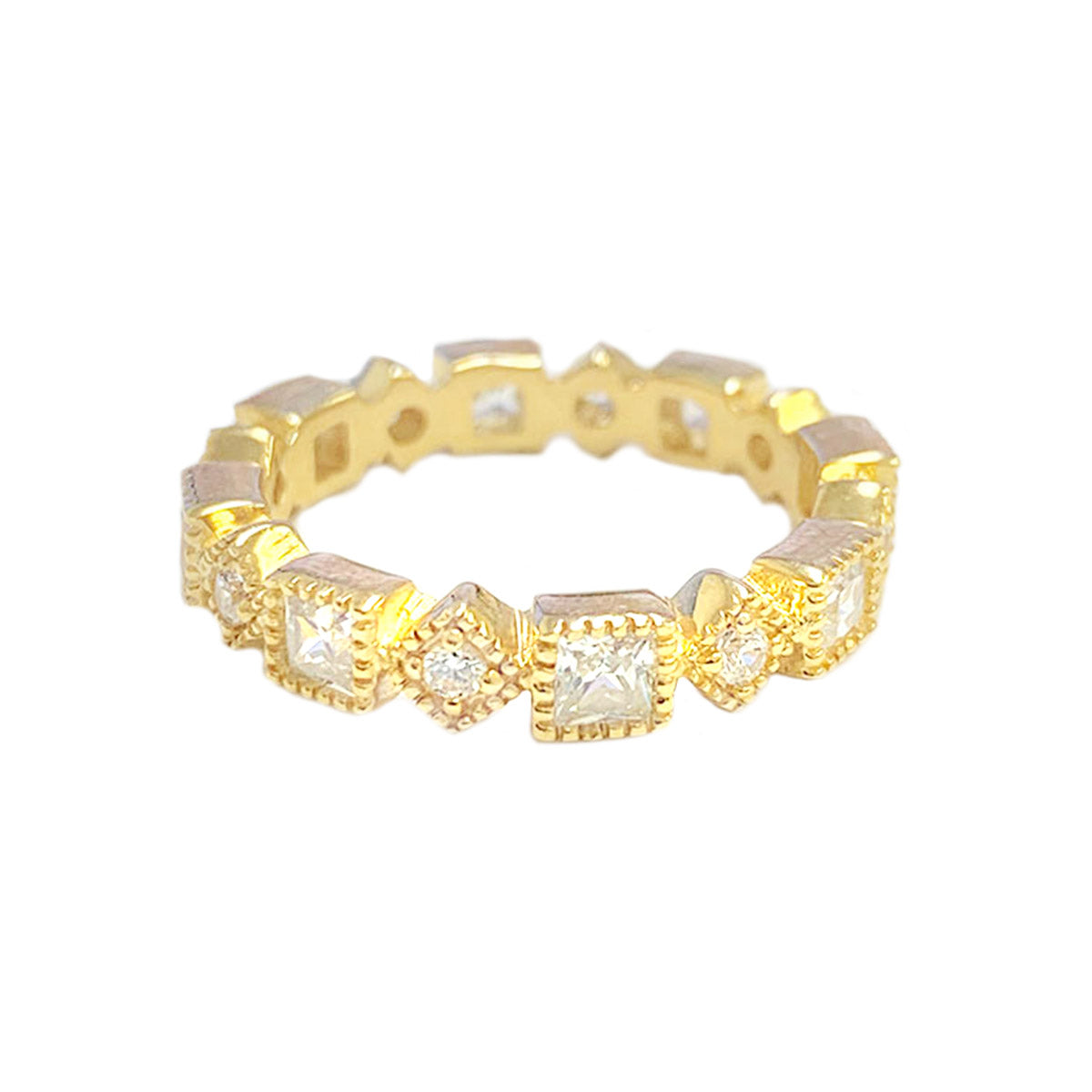 Lauren G Adams 925 Eternity Band Milgrain Station gold-tone ring with alternating square-cut and round stones on Tampa Home & Garden Store