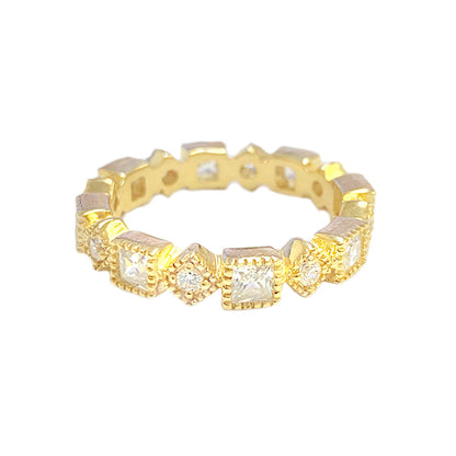 Lauren G Adams 925 Eternity Band Milgrain Station gold-tone ring with alternating square-cut and round stones on Tampa Home & Garden Store