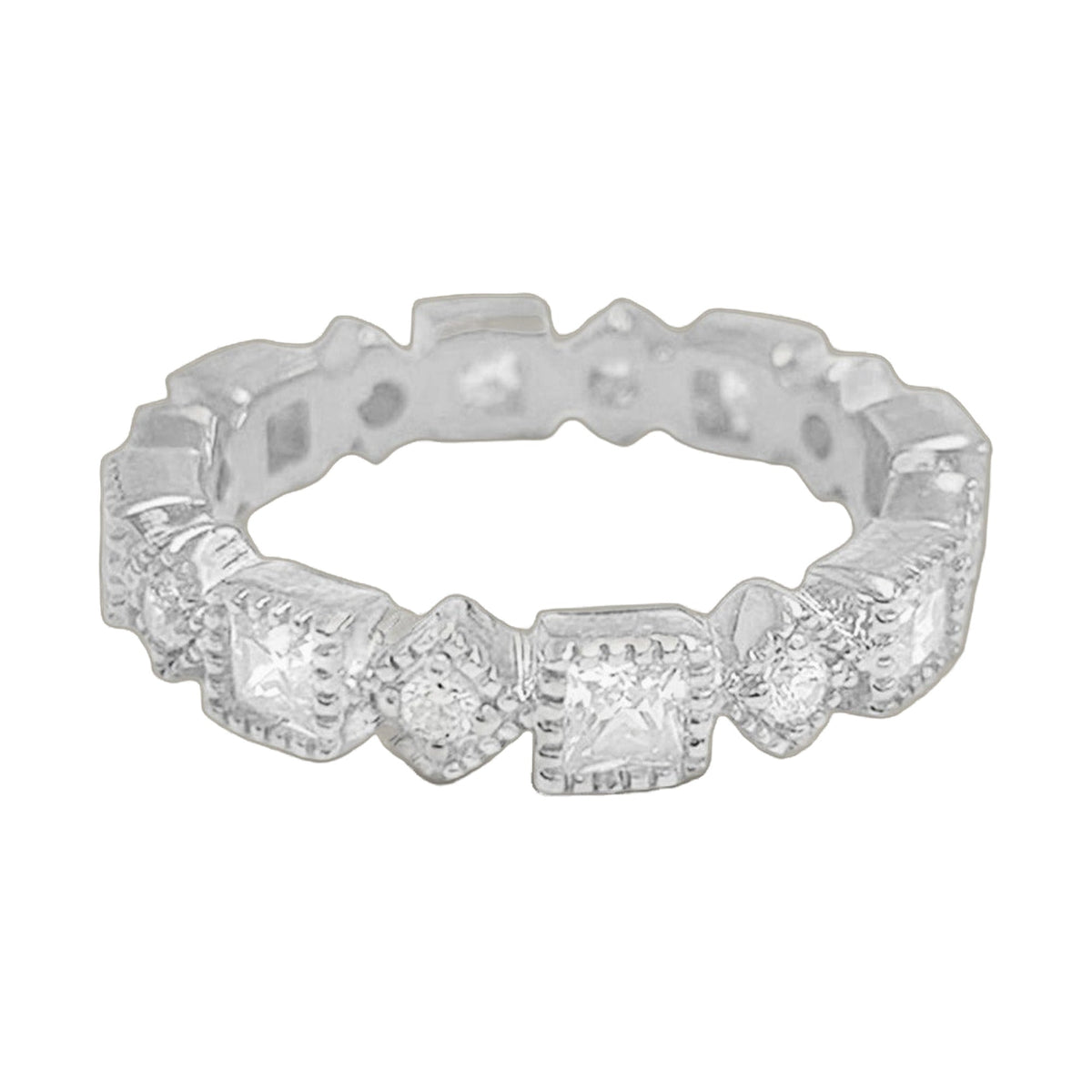 925 Eternity Band Milgrain Station sterling silver ring with textured facets on Tampa Home & Garden Store