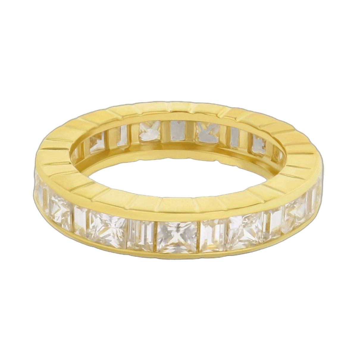 925 Princess Cut Eternity Band by Lauren G Adams gold-tone ring with princess-cut stones around on Tampa Home & Garden Store